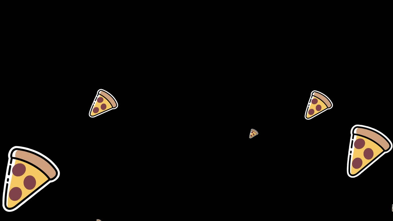 Animação de ícones de pizza em um fundo preto