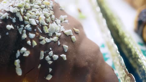 close-up of a chocolate covered dessert
