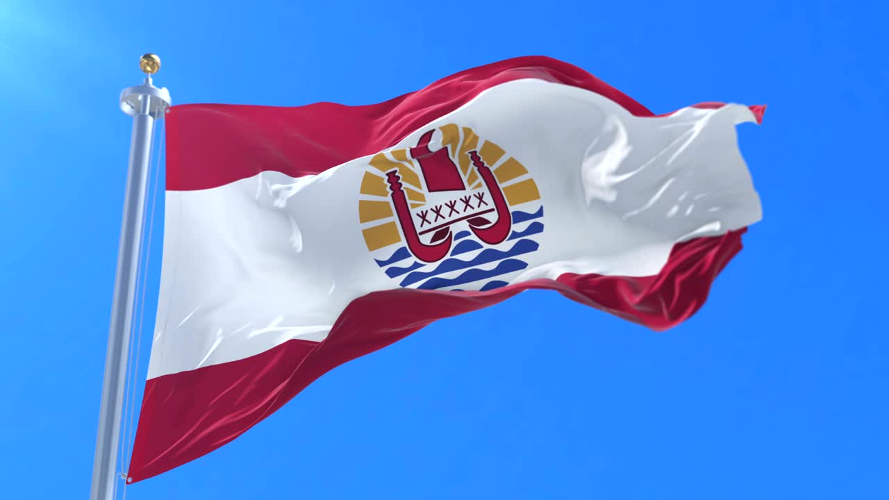 프랑스 폴리네시아의 발이 바람에 흔들리고 푸른 하늘이 느리게 회전하고 있습니다.