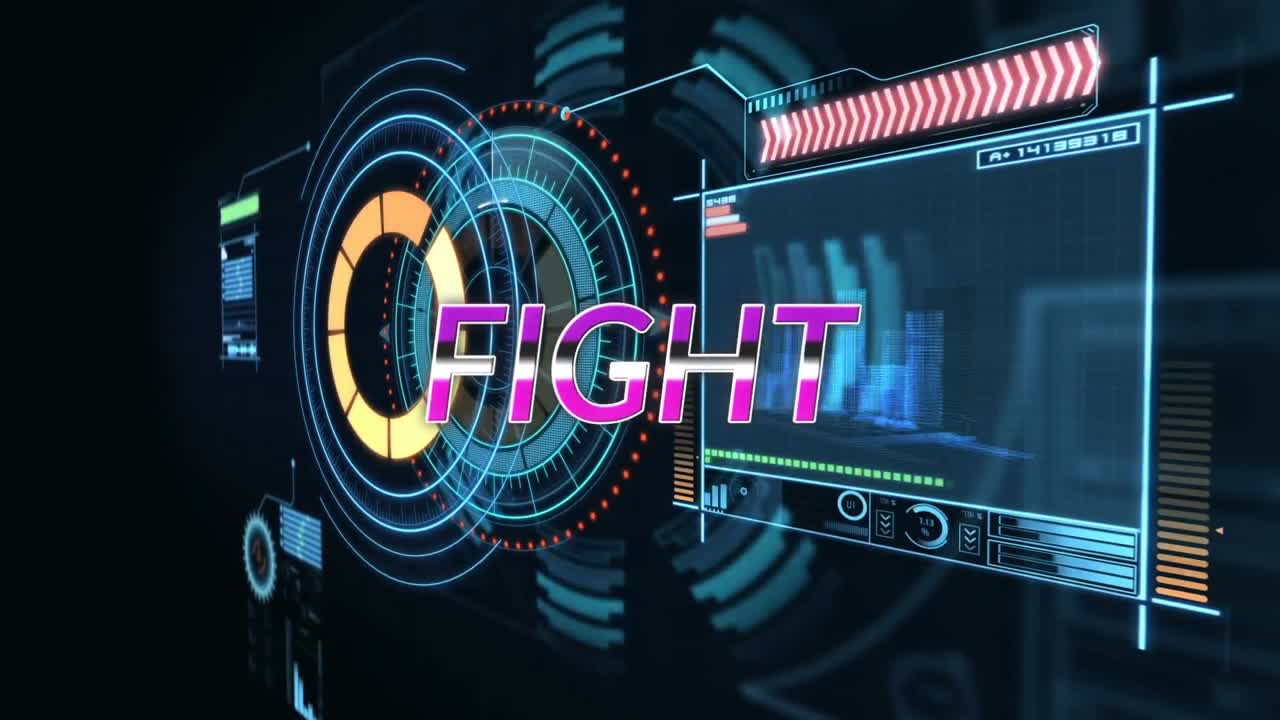 animación del texto de la lucha a través de la interfaz digital