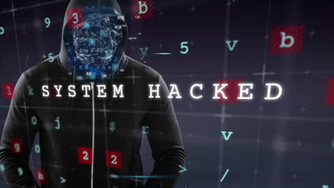 animación del procesamiento de datos y advertencia de ciberataque sobre piratas informáticos