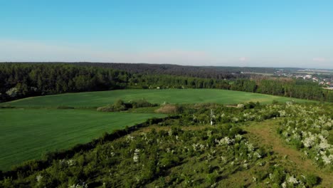 Crane-shot-of-meadow-in-pomeranian-district-in-Poland