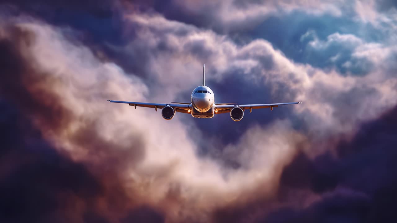 A Majestic Airliner Soars Through Dramatic Cloudscapes, Capturing the Essence of Aviation and the Beauty of Flight Amidst Nature's Turbulent Skies