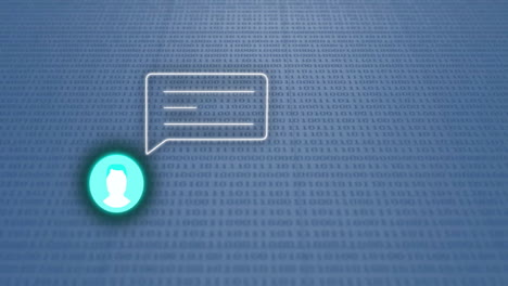 animación de procesamiento de datos e iconos de medios sobre un fondo blanco.