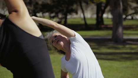 Dos-Mujeres-Hablando-Durante-El-Entrenamiento-En-El-Parque-De-Verano.