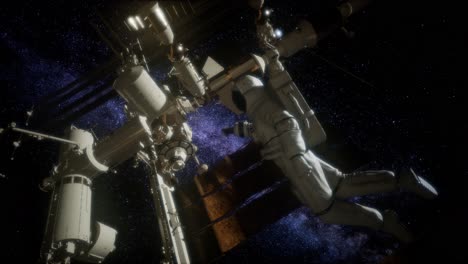 astronauta fuera de la estación espacial internacional en una caminata espacial