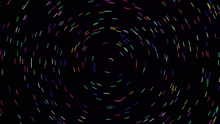 Animação Abstrata de Linhas Tracejadas Coloridas Girando em Movimento Circular