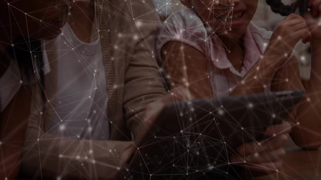Animation of network of connections over diverse schoolchildren and teacher
