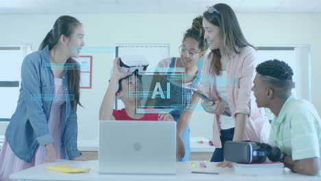 animación del procesamiento de datos ai sobre diversos estudiantes en la escuela