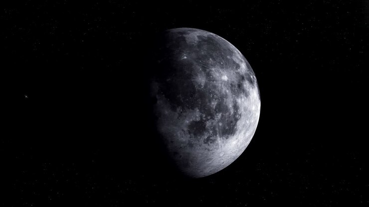 Satélite Lua girando em sua própria órbita no espaço sideral. Em loop.