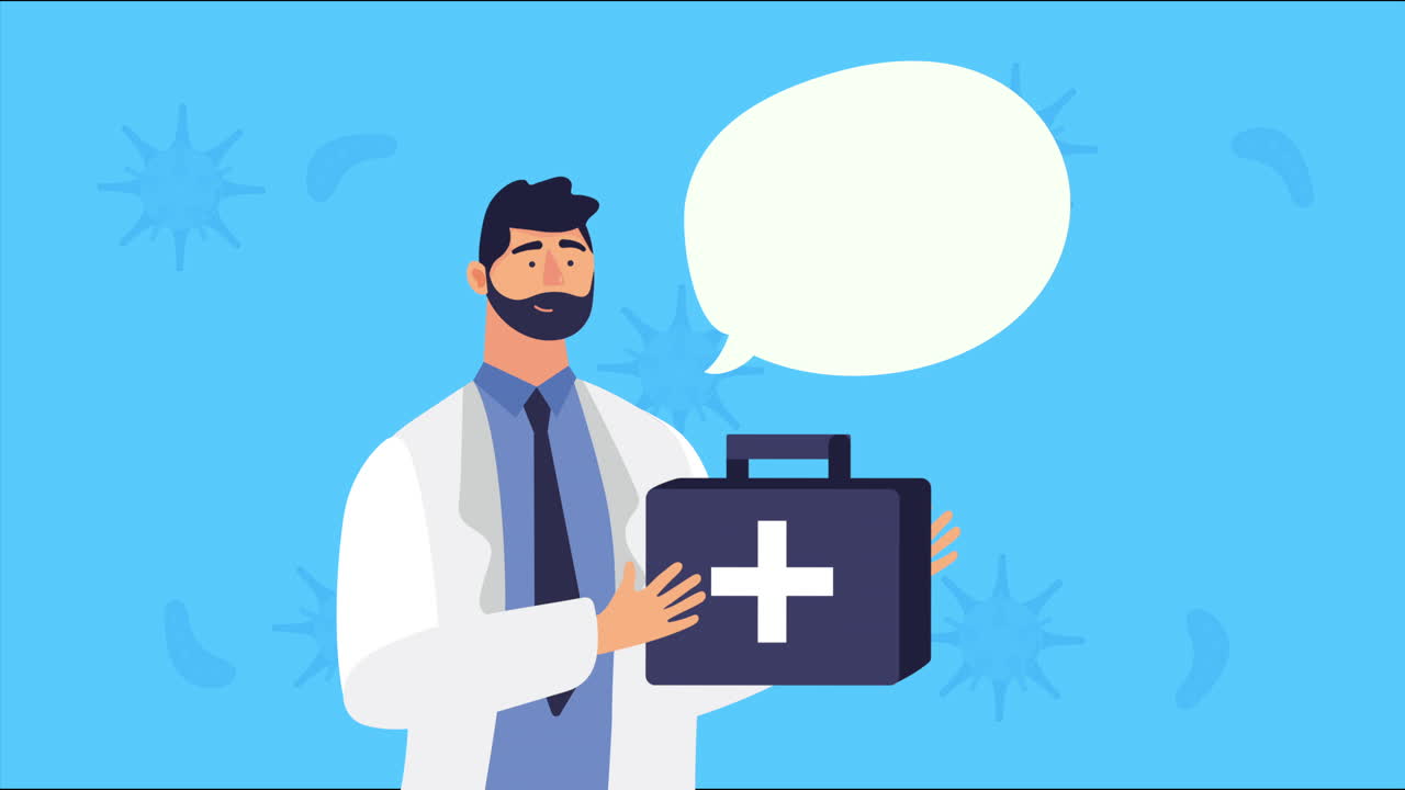 el médico con el kit médico está hablando.