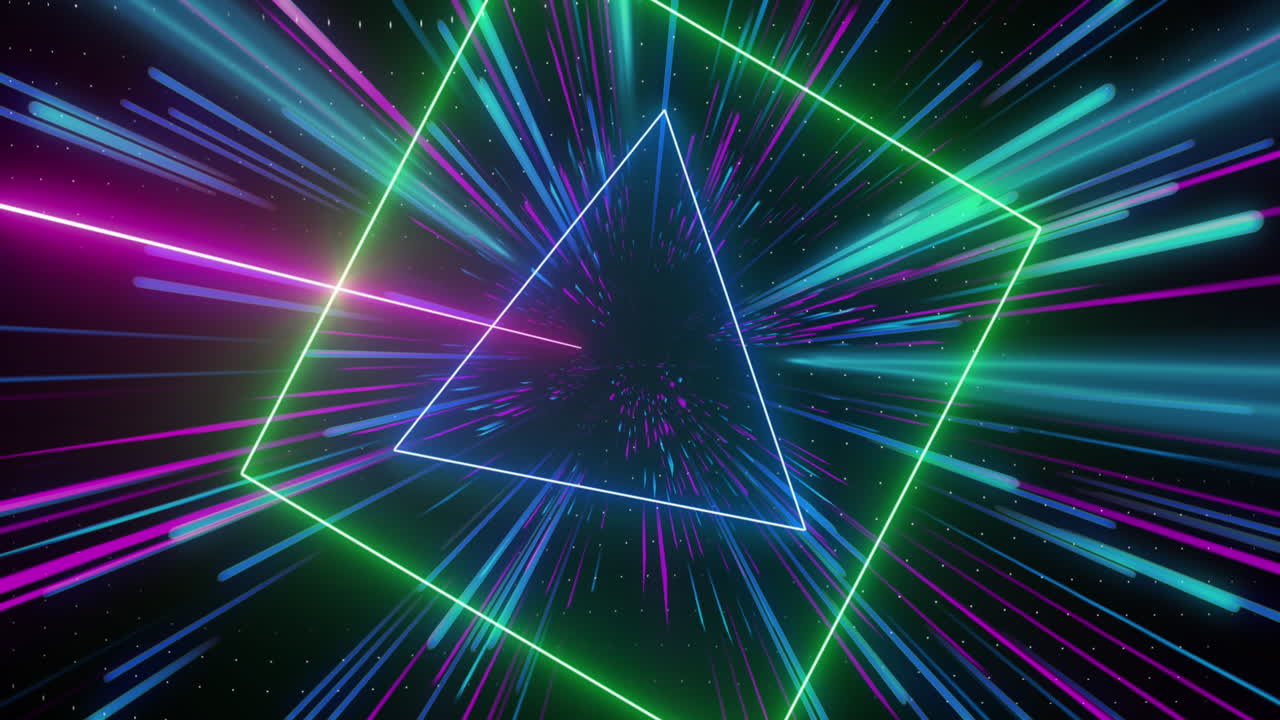 animazione di tracce e forme di luce al neon blu su sfondo nero