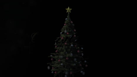 animación de texto de navidad brillante de oro sobre el árbol de navidad sobre fondo negro