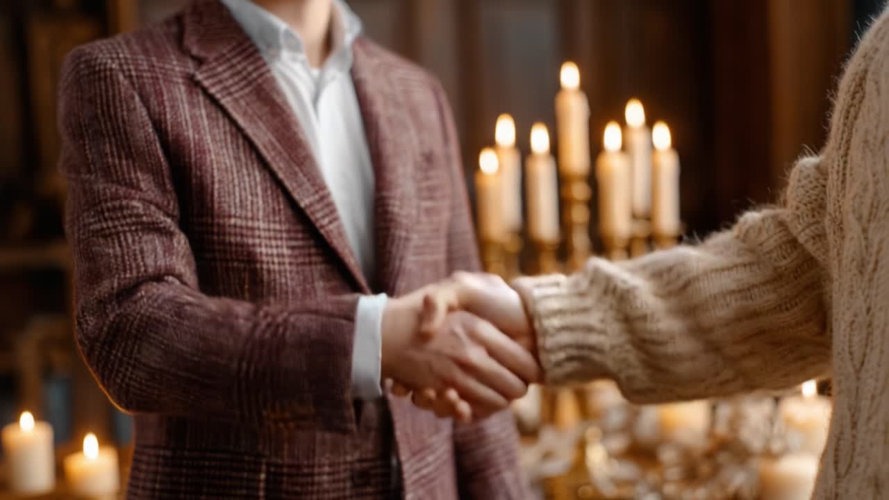 A Warm Handshake in a Cozy Setting: Celebrating Connection, Trust, and Professionalism Amidst Candlelight in an Elegant Venue