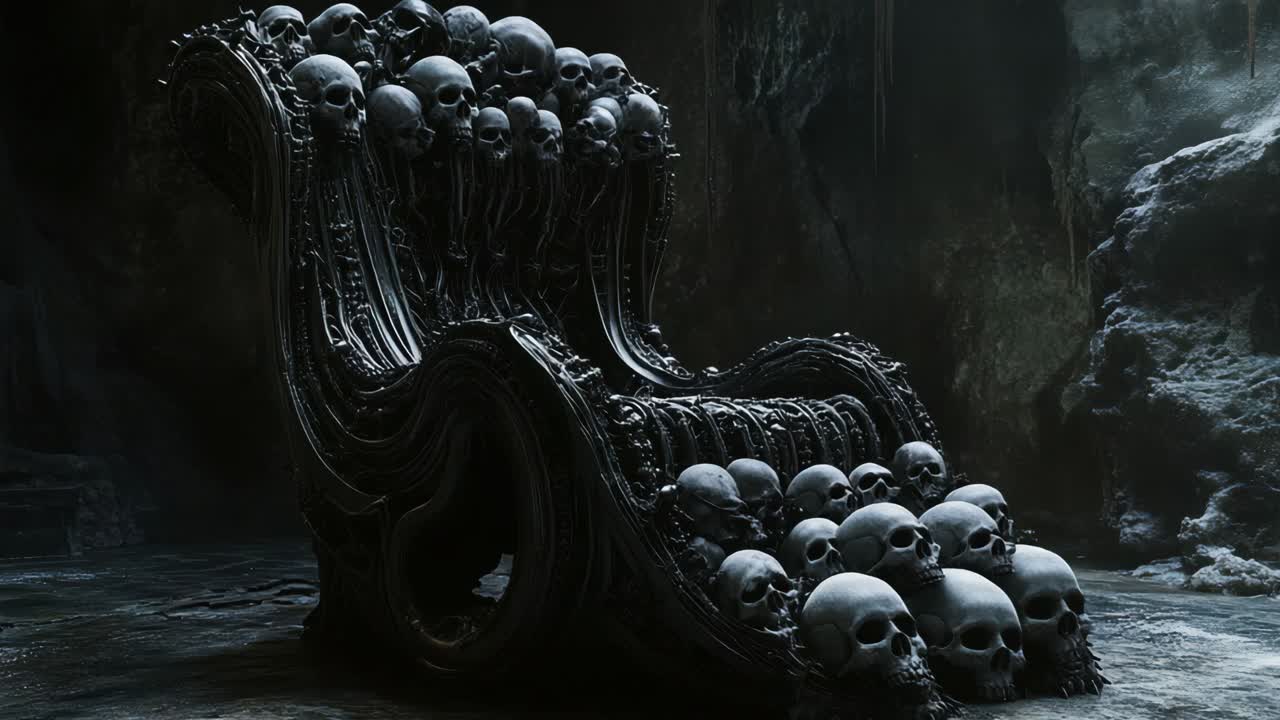 Skull Throne in a Dark Cave