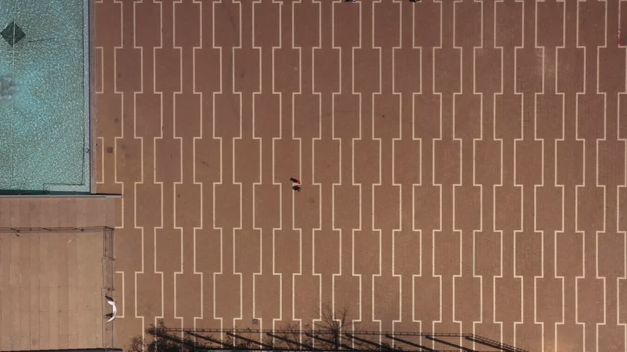 Aerial View of a City Square with Patterned Pavement