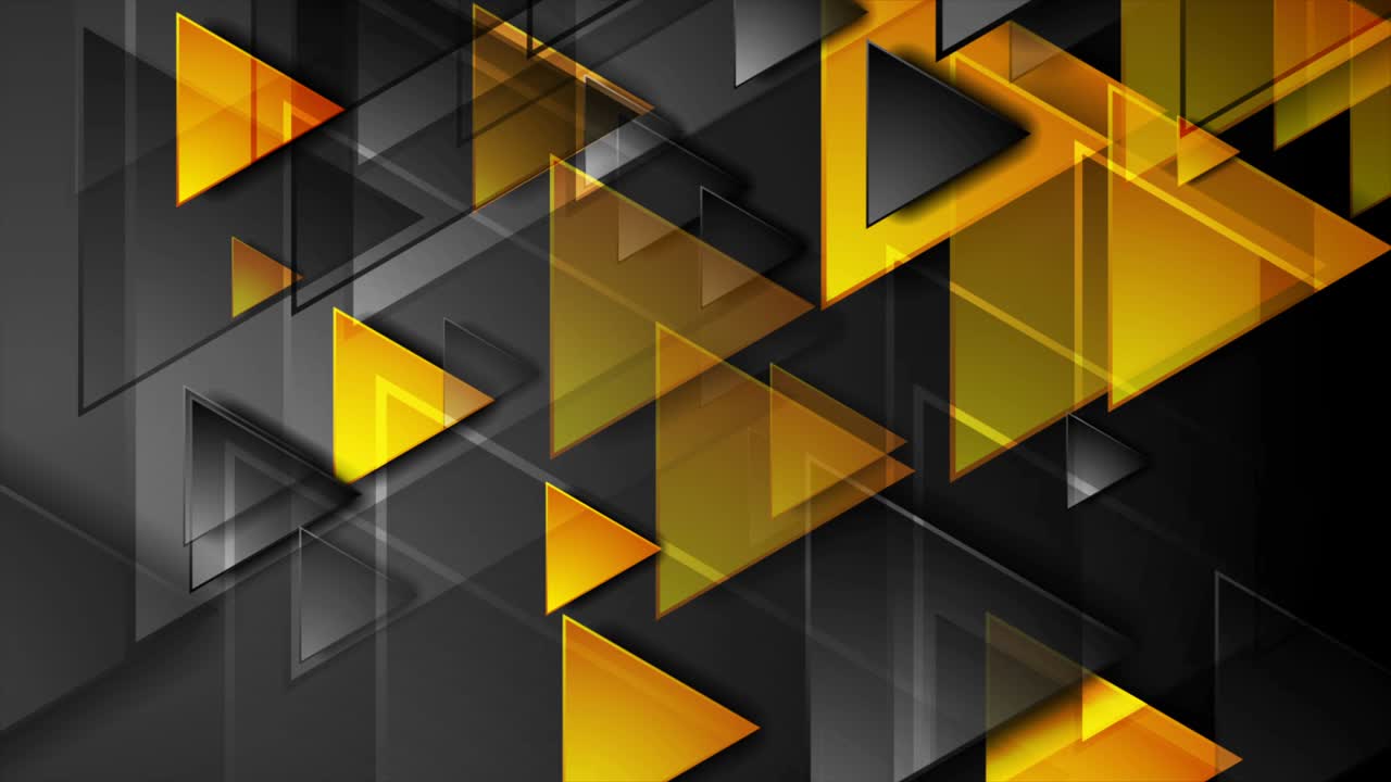 Black and orange glossy triangles abstract motion background