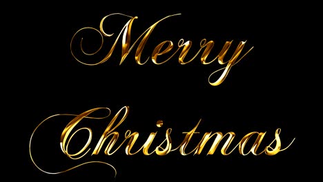 vintage yellow gold metallic merry christmas word text with light reflex on black background with alpha channel, concept of golden luxury holiday xmas decoration ribbon text