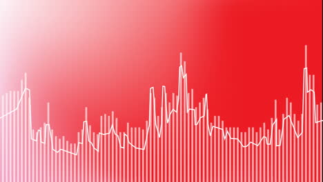 animación de las estadísticas y el procesamiento de datos digitales sobre fondo rojo