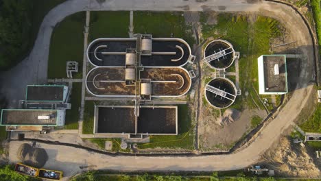 water treatment facility in a small town in michigan, usa, aerial top down view