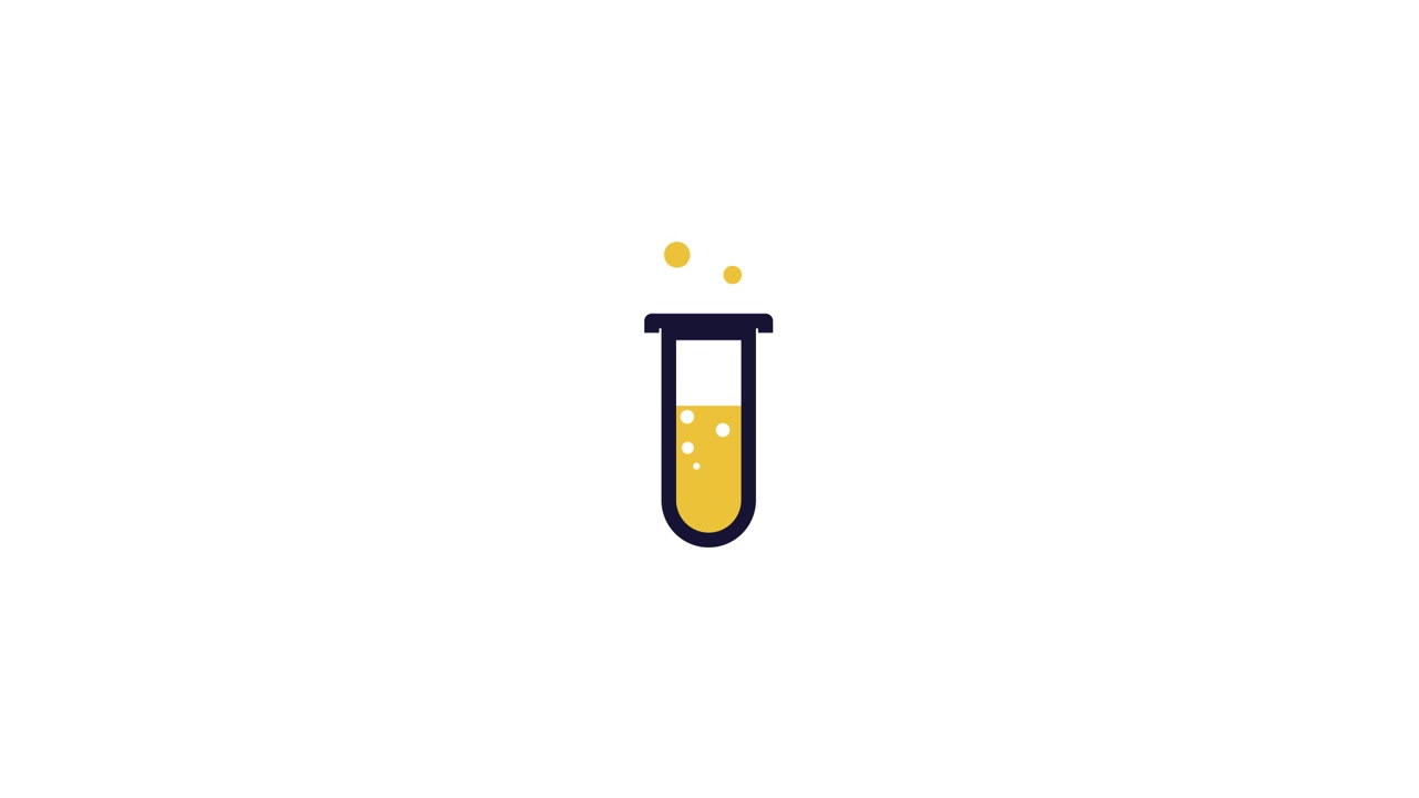Provetta animata con liquido giallo effervescente