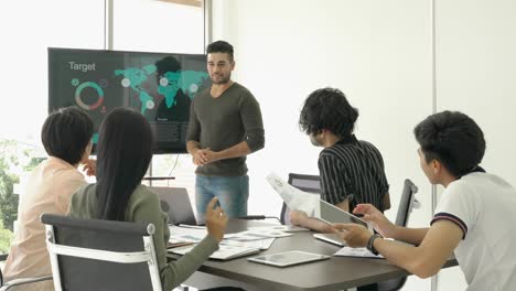 hombres de negocios que se reúnen en equipo. hombre de negocios y mujer de negocios que comparten ideas juntos, oriente medio o región transcontinental centrada en asia occidental.