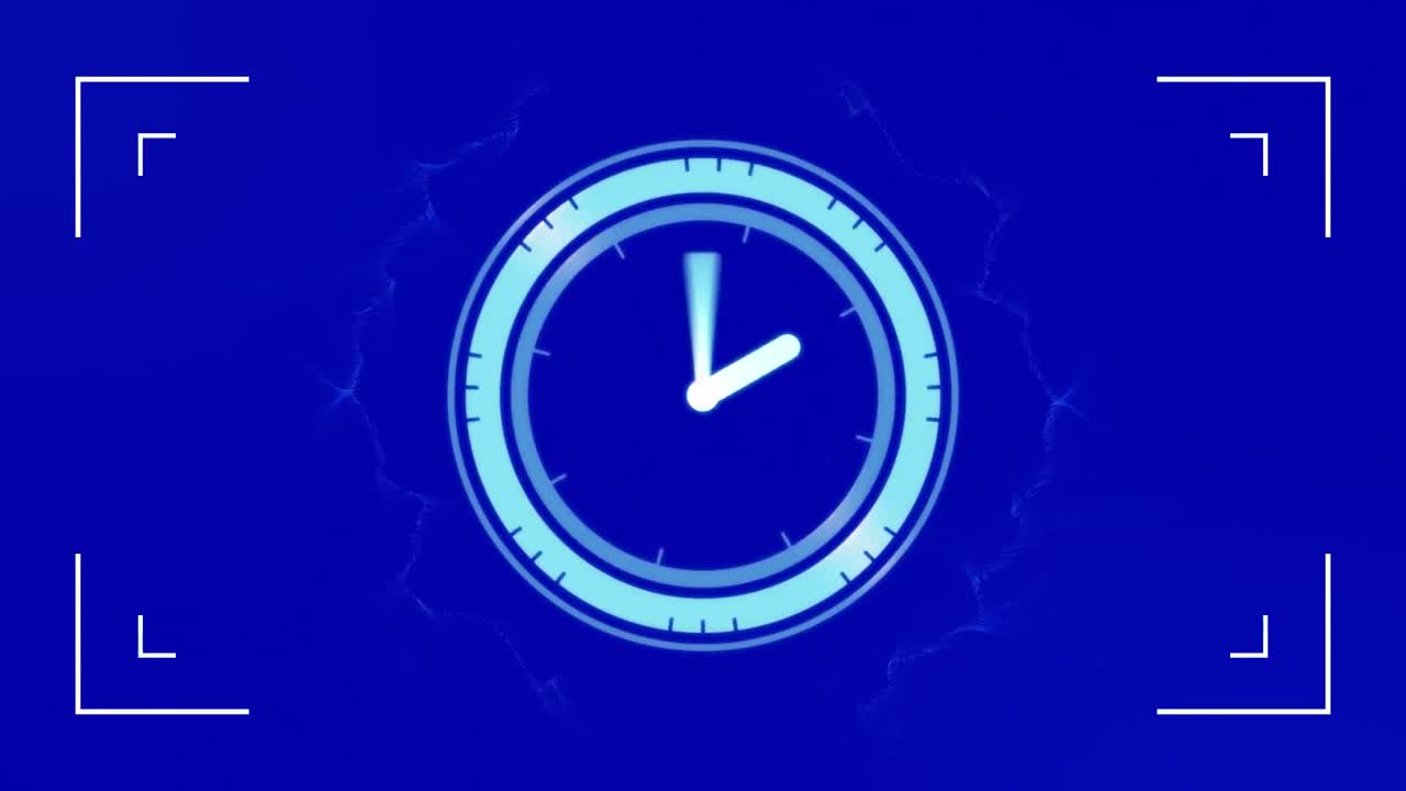 Animation of moving clock on blue background