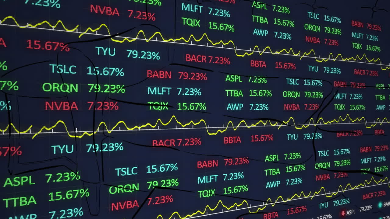Animazione dell'elaborazione di dati finanziari su sfondo nero