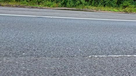 close-up view of road texture and markings