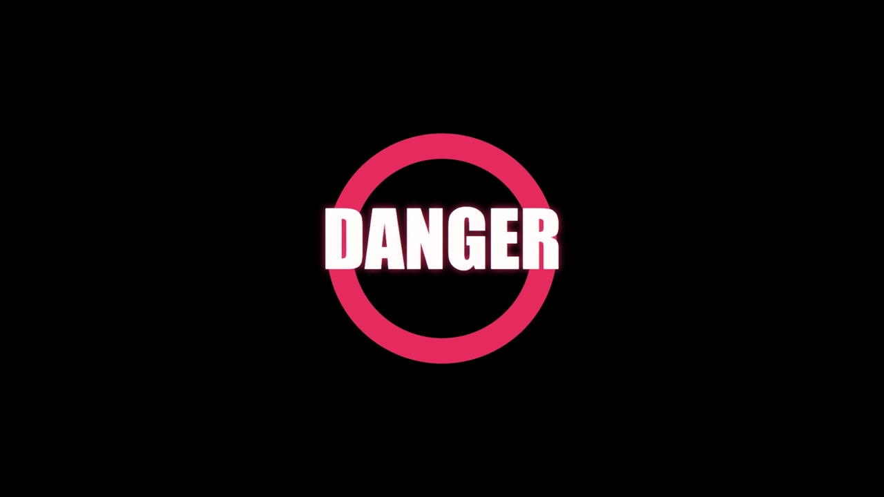 3D render of danger warning symbol with glowing red circle on dark background creating alert animation designed for safety visuals, motion graphics and video overlays