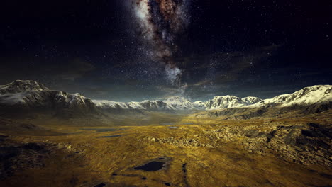 night sky illuminates majestic mountain landscape with the milky way overhead