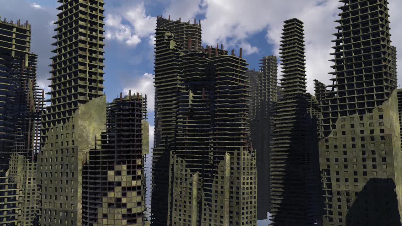 포스트 아포칼립스적 파괴된 도시 풍경