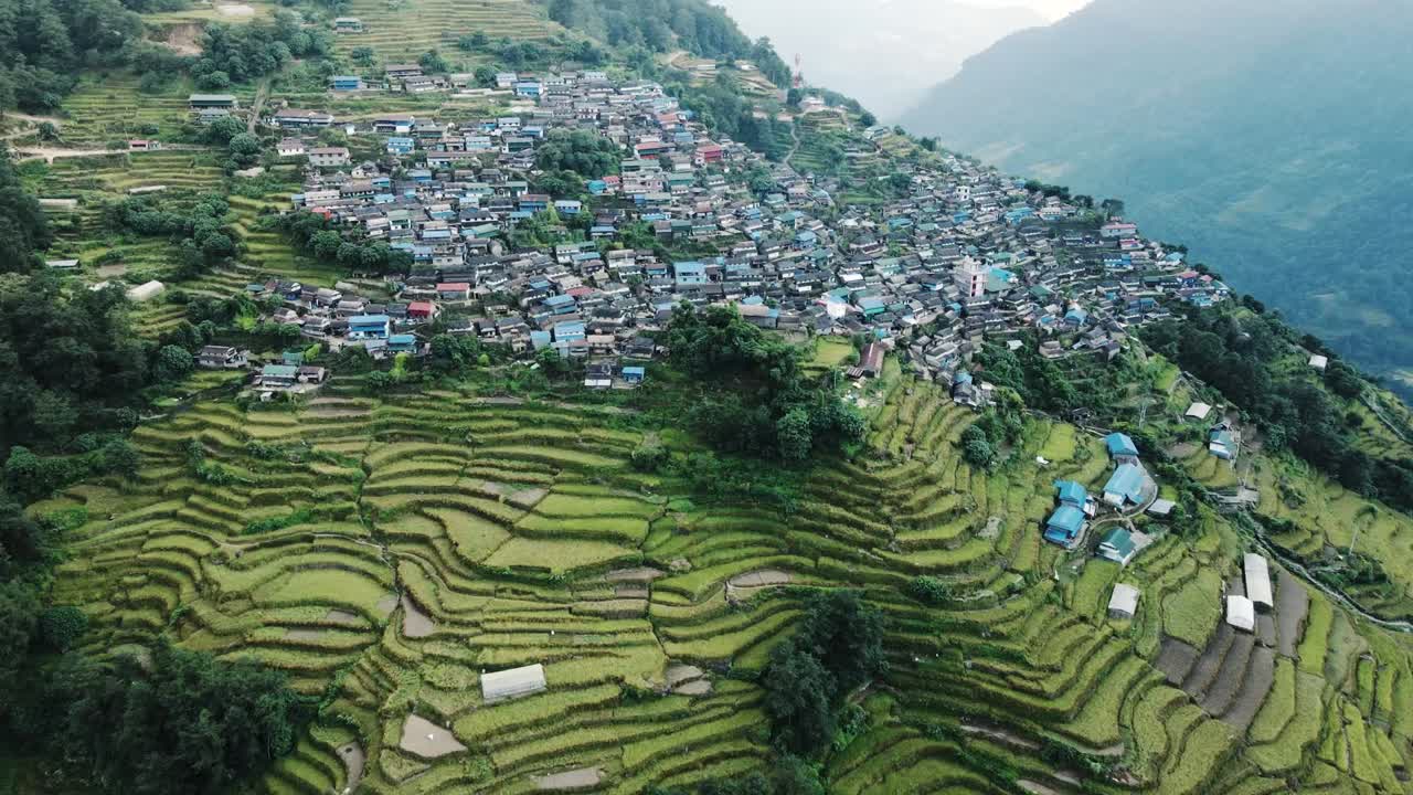 aerial view of Bhung village in Lamjung, Nepal.