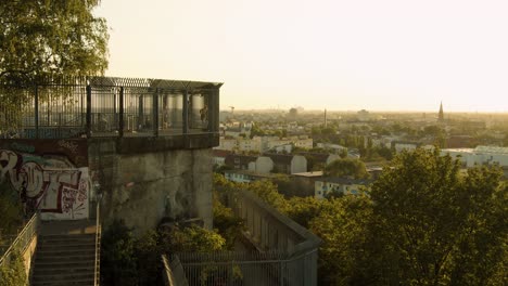 romantic viewpoint on historic flak tower of berlin during sunset