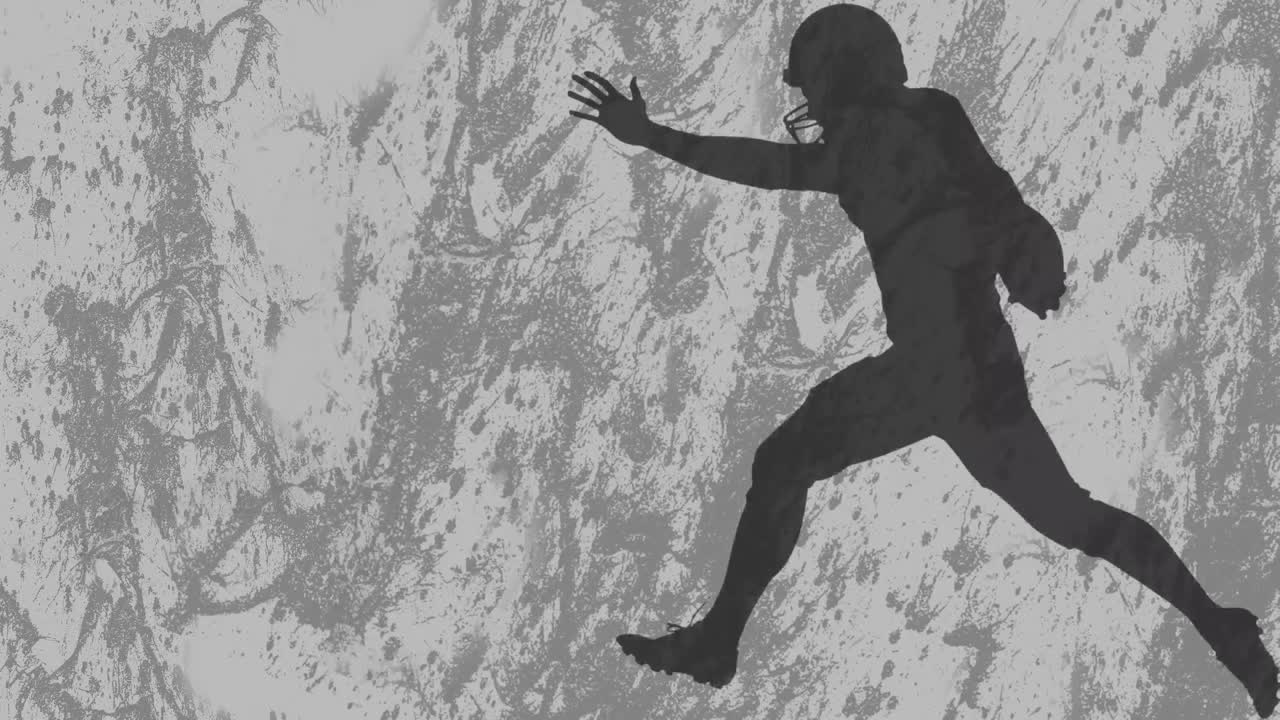 회색 배경 에 있는 모양 위 에 있는 아메리칸  ⁇ 볼 선수 의 실루 ⁇