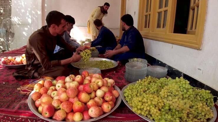 preparación de manzanas y uvas frescas