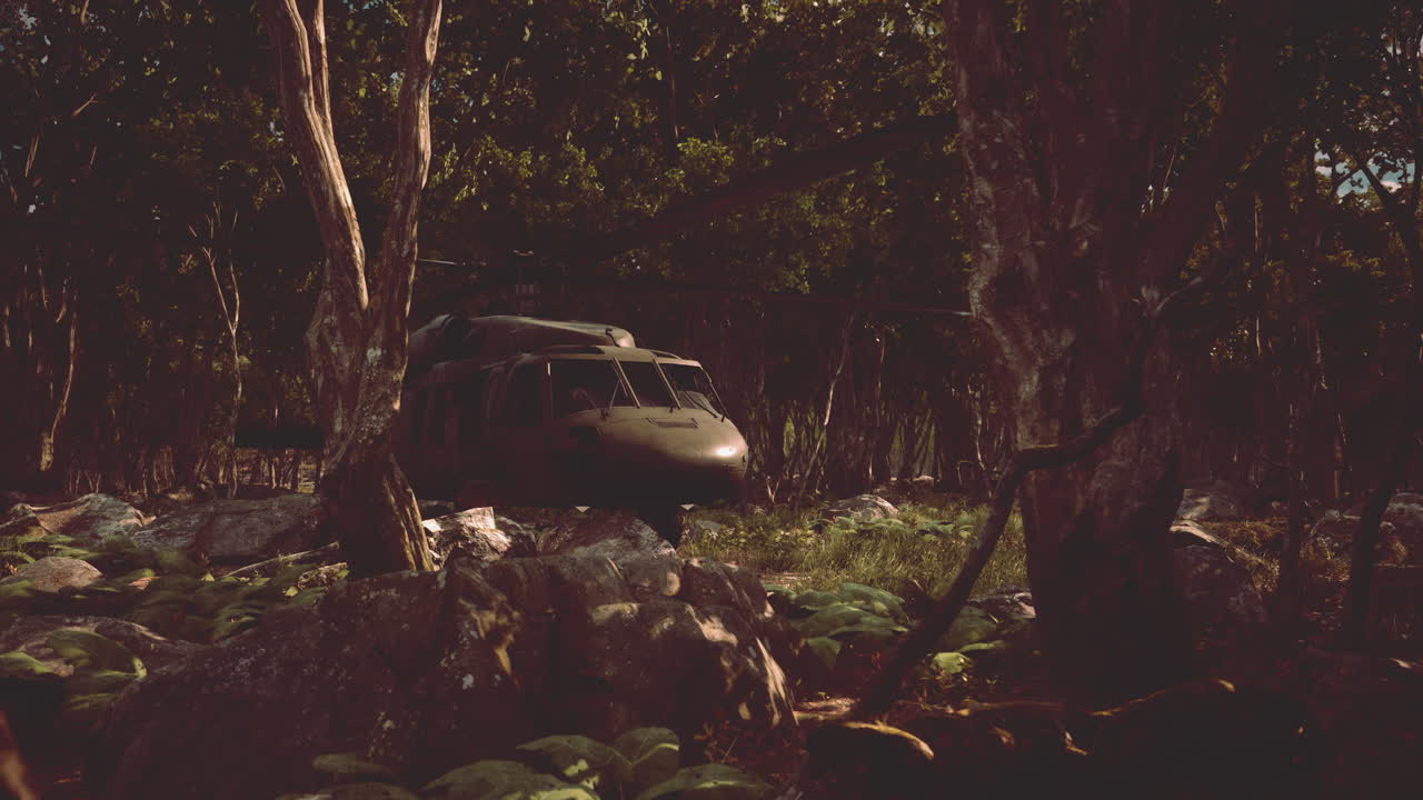 깊은 정글에서 군사 헬리 ⁇ 터