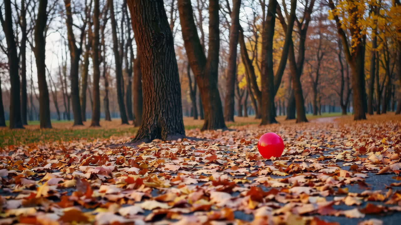 Scena di parco autunnale con palla rossa