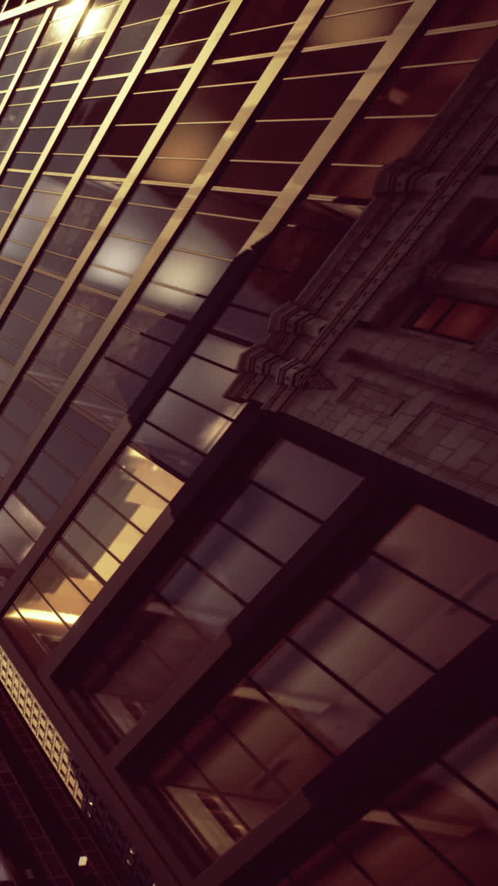 City building at night with reflections on glass surface