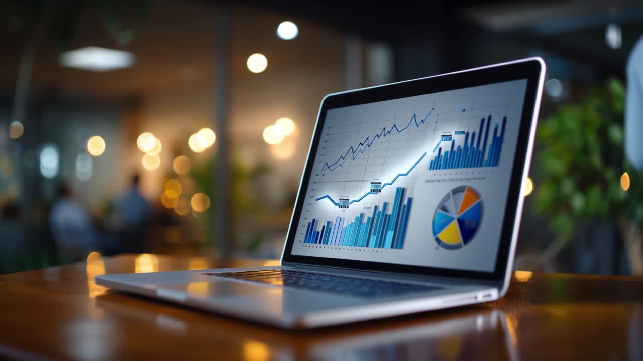 Analyserer datatrender og visuell innsikt gjennom dynamiske grafer på en bærbar PC-skjerm i et profesjonelt miljø.