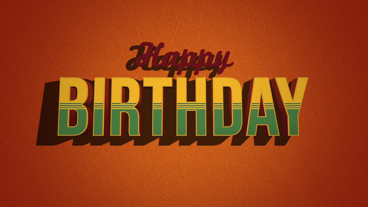 tarjeta de cumpleaños feliz en fondo naranja con efecto de fuente recortada