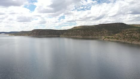 aerial pan at navajo lake in the four corners region of the southwest