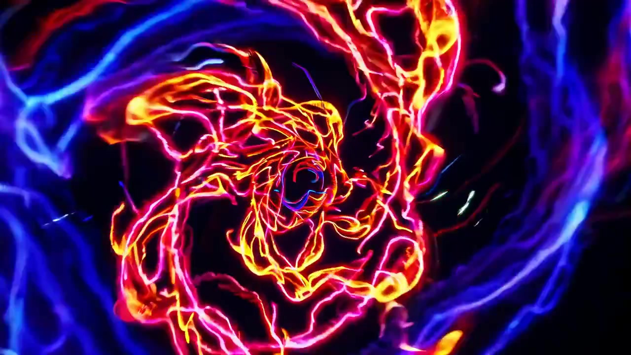 Abstract Swirling Neon Light Trails in Dark Space