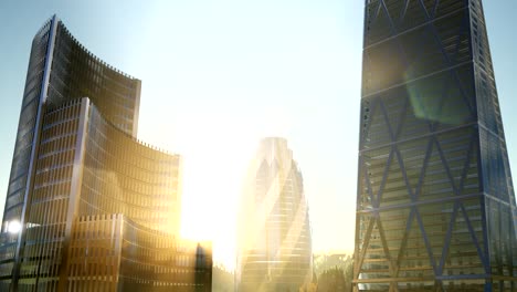 Rascacielos-De-La-Ciudad-Con-Toques-De-Lentes-Al-Atardecer