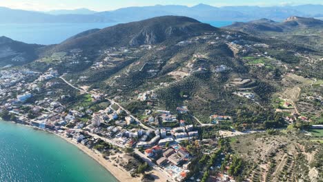 aerial footage of seaside village in the peloponnese, greece