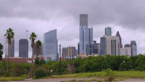 establishing shot of downtown houston on a cloudy day