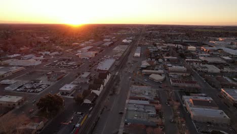 aerial push over turlock california at sunrise