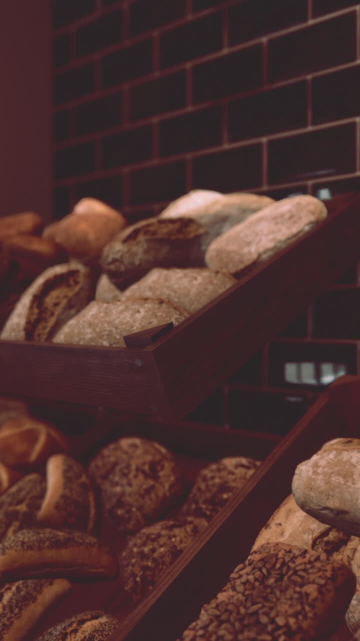 Assorted types of bread in baskets