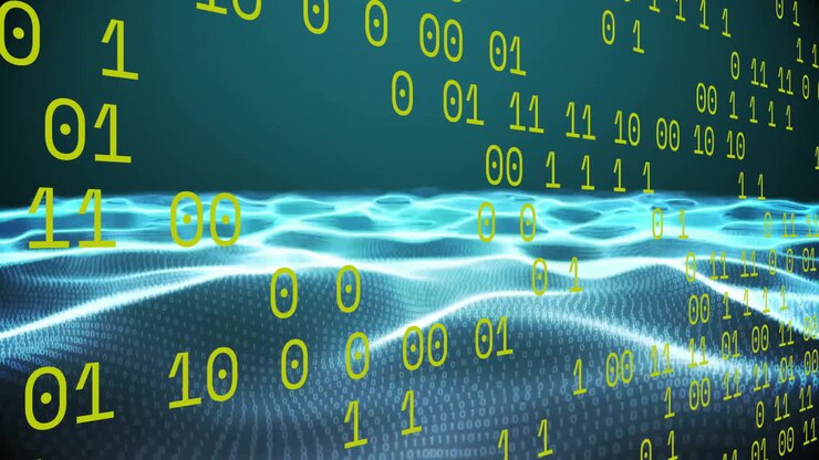 Animation of binary coding and digital data processing