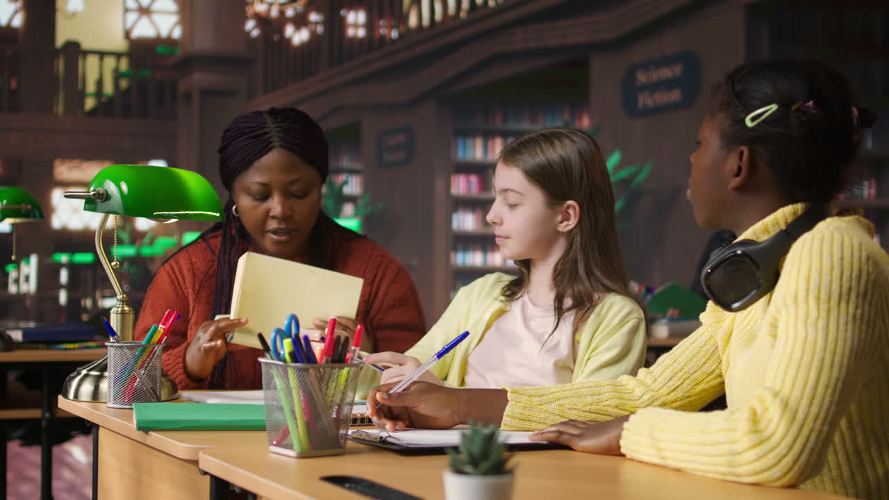 Students studying in a library